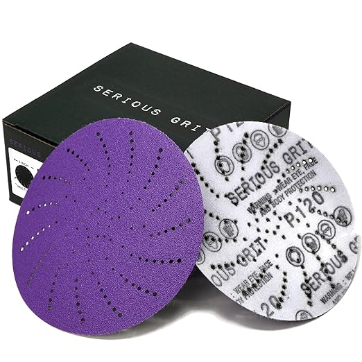 Serious Grit 5-Inch 120 Grit Ceramic Multi-Hole Hook & Loop Sanding Discs - Advanced Grain for Fast Cutting & Long Life - Film-Backed Universal Fit Sandpaper for 5-in Sanders - 50 Pack Box