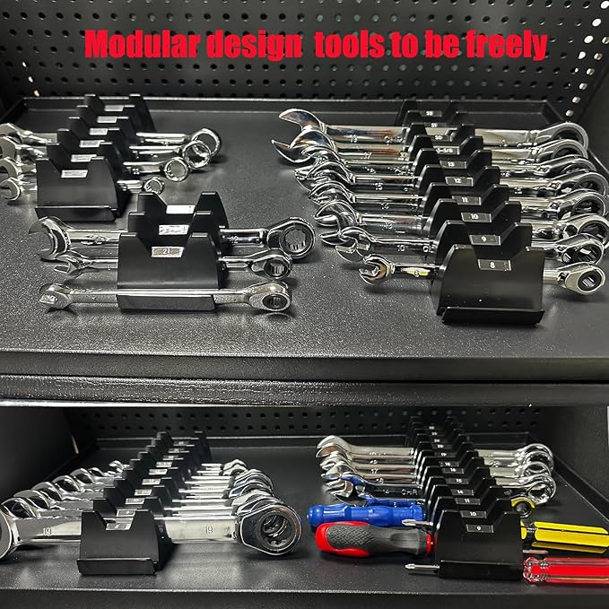 12 pcs Magnetic Modular Wrench Organizer Wrench Holder - Wrenchs Tool Organizers for Tool Drawer Storage, Wrenchs Rack with Metric SAE Labels, Tool Storage Set Holder Festival for Mechanics