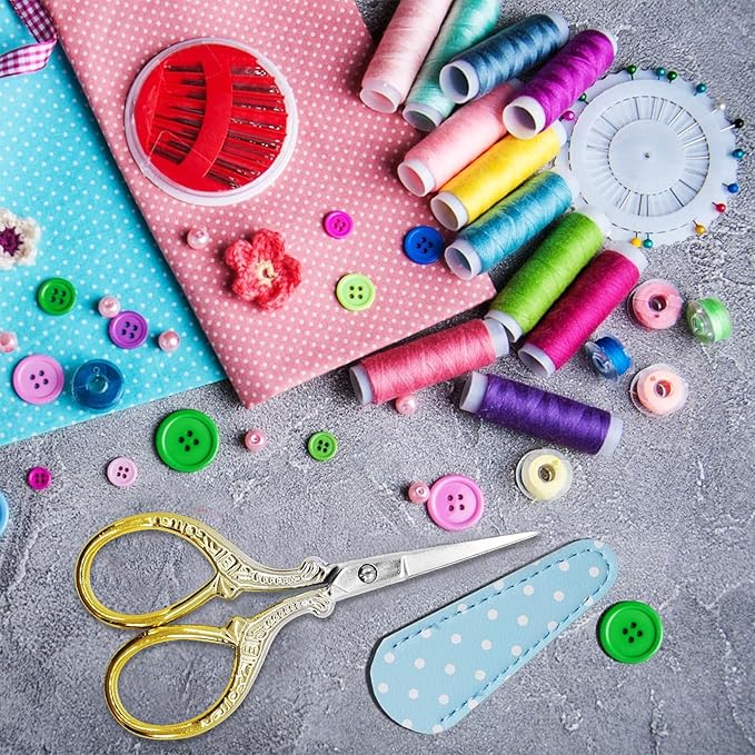 3.6Inch Crochet Scissors Embroidery Scissors Stainless Steel Classic Scissor with Leather Cover Crafting Scissor Shears for Needlework Craft Art Work Manual Handicraft DIY Tool