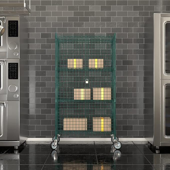 Commercial Grade NSF Listed Metal Wire Mesh Storage Green Epoxy Mobile Security Cage Kit, 24" x 36" x 70", Perfect for Warehouse, Walk-in Refrigerator, Freezer, Grocery Store, Restaurant, Dishroom