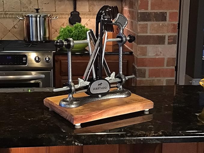 Warthog V-Sharp Elite Knife Sharpeners with Deluxe Wooden Base, Diamond Rods, Adjustable Angles, Metal Frame Construction