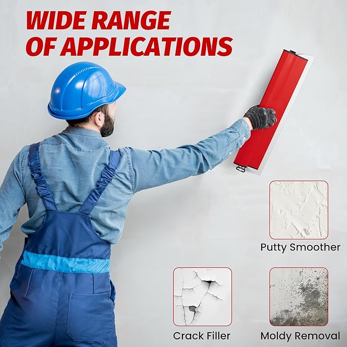 Drywall Skimming Blade Set, 10"+16"+24" Skimming Blade+ 33"-77" Extension Handle Pole with Portable Case, Stainless Steel Drywall Smoothing Spatula for Large Working Area Sheetrock/Wall-Board