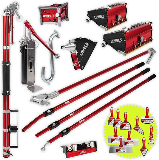 Full Taping/Finishing Set - High Capacity Boxes + Std Handles - LEVEL5 | Auto Taper, 7??10" MEGA Boxes, 3??Angle Head, 7??Corner Applicator Box, Corner Roller, Std Handles, Pump, Gooseneck | 4-610