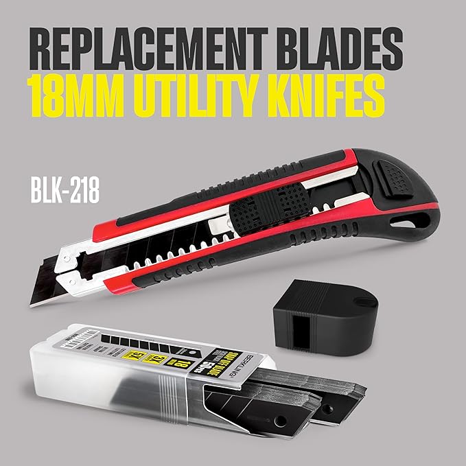 18mm Utility Knife Blades, 50 PCS | SK2H Blackened Steel | 3x Sharper & 5x More Durable Than SK5 | Fits All 18mm Utility Knives & Box Cutters