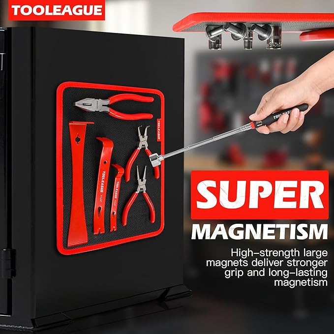 TOOLEAGUE 1Pc Magnetic Tool Mat with 15Lb Telescoping Magnetic Pickup Pen,Parts Tool Holder Pad for Organizing Mechanic Wrench Screw Bolts Nuts and Other Small Metal Parts