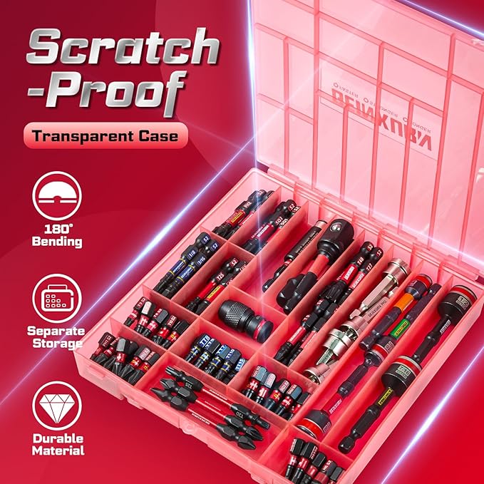 98Pieces 1??2??Impact Screwdriver Bits Set, Magnetic S2 Steel (Phillips/Slotted/Square/Torx/Hex/Security Torx) Driver Bits Tips,Impact Bit Holder and Nut Driver with Red Storage Box Case