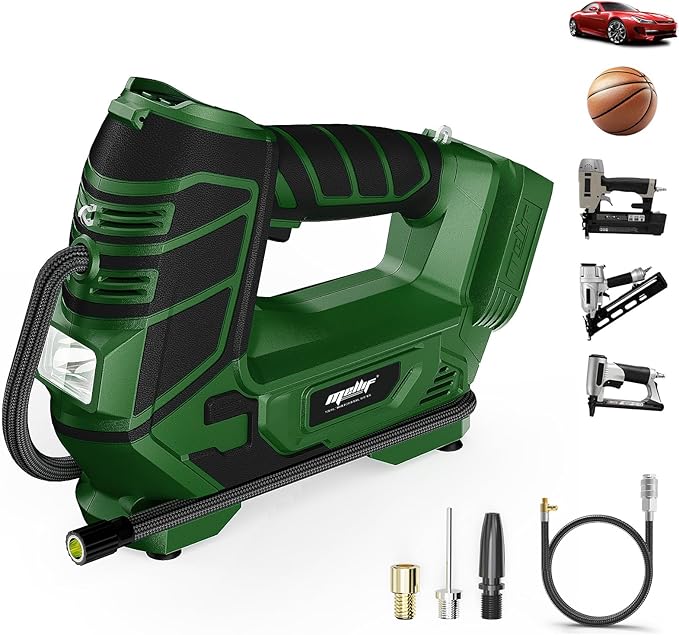 Air Compressor for Pneumatic Brad Nailer Stapler (Tool Only), Compatible with Makita18V Battery, 120 PSI Oil Free Cordless Portable Compressor, 160PSI Digital Tire Inflator for Pickup, Tire