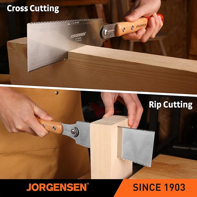 JORGENSEN Japanese Pull Saw RYOBA, 7 Inch Pro Double Edge, SK5 Flexible Blade, 18 TPI & 7-12 TPI Teeth, Woodworking Hand Saw for Hardwood & Softwood, Wood Trim