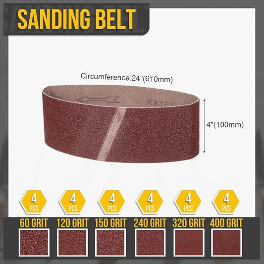 4 x 24 Inch Sanding Belt, 24 Pcs 60/120/150/240/320/400 Grit Knife Sharpener Belts Work Sharpening for Belt Sander Knife Carving Tool Metal Working