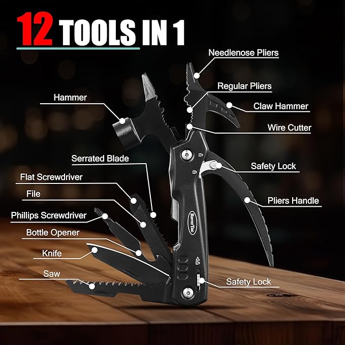 RoverTac Dad Tool Gift Set, 12-in-1 Multitool Hammer, Flashlight & Utility Knife in a Gift Box with "BEST DAD EVER", Unique & Practical Gift for Dad on Father?셲 Day, Birthday, Christmas & Retirement