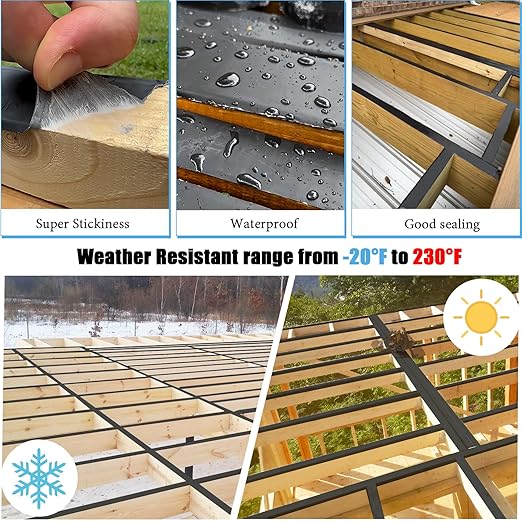 Butyl Joist Tape for Decking 2''횞50', 6 Pack Weather-Resistant Deck Joist Tape, Waterproof Seal Antiseptic Butyl Joists Tape,Self-Adhesive Flashing Joists Tape for Wood Decks Beams Roof