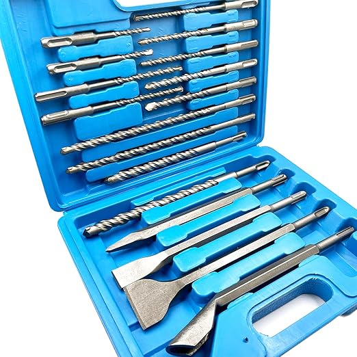 Rotary Hammer Drill Bits Set & Chisels- 17 Pieces SDS Plus Concrete Masonry Hole Tool for Concrete竊똁rick,Block,Stone,Masonry