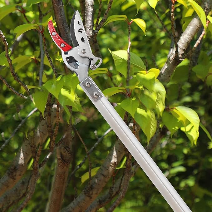 GARTOL Cut & Hold Pole Pruner, 4.2 FT Lightweight Fruit Picker with 180째 Rotating Handle, SK5 Steel Blade Cuts up to 1/2 Inch, Long Reach Garden Tree Trimmer & Branch Cutter for Shrubs, Bushes