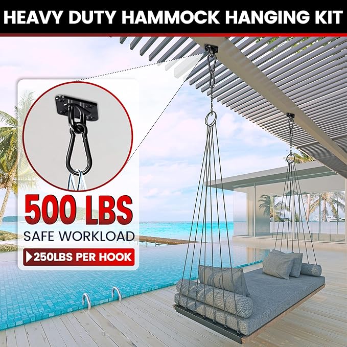 sprookber 304 Stainless Steel Pad Eye Snap Hooks, M5 Heavy Duty Ceiling Hooks, 500 lb Capacity Hammock Swing Hanging kit, Plant Hangers, Marine Hardware Staple Hook Loop with Screws, Set of 8(Black)