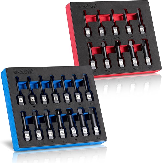 toolant 1/2" drive impact hex bit socket set 24PCS,Hex Drive, SAE/Metric, 1/4"-3/4",6mm-19mm, S2 Steel Air Drive Allen Socket set,Impact Grade竊똀nti-Roll Design