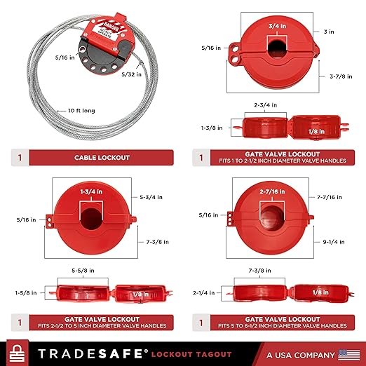 TRADESAFE Valve Lockout Tagout Kit - 55 Loto Devices, Gate Valve Lockout, Ball Valve Lock, Butterfly Valve Lock Out, Loto Locks, Hasps, Tags, Cable Lock, OSHA-Compliant