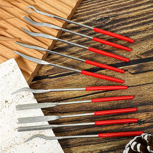 Needle Files - 10-Piece Diamond Needle File Set,Mini Metal Curved Files for Jewelry,Stone Carving, and Miniature Models (140mm / 5.5 inches)