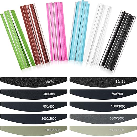 Honoson 70 Pcs Sanding Sticks Polishing Sticks Fine Sanding Twig Coded Abrasive Sand Twig for Plastic Model Assorted Metal and Wood Sand Tool Accessory for Craft(Low Grits Rating,Half Moon)