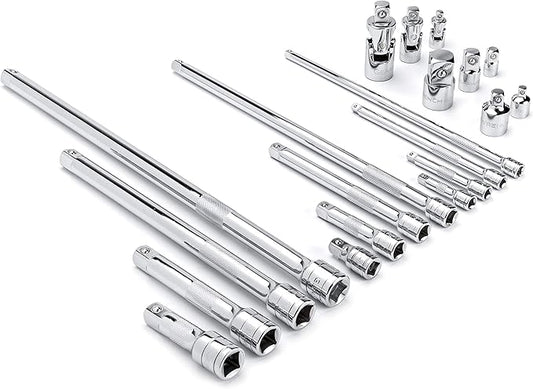GEARWRENCH 20 Piece 1/4", 3/8", 1/2" Drive Extension, Universal Joint and Adapter Set - 81315A-07