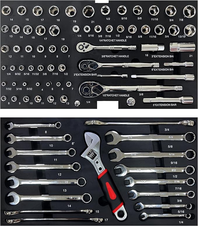 Campfun 439PCS Tool Set, Mechanic Tool Set for Home, Tool Box Set 4-Tier Socket Wrench Ratchet Plier Nails, Home Tool Set Mechanics Kit with 3 Drawers for Adults Man Handyman, Black