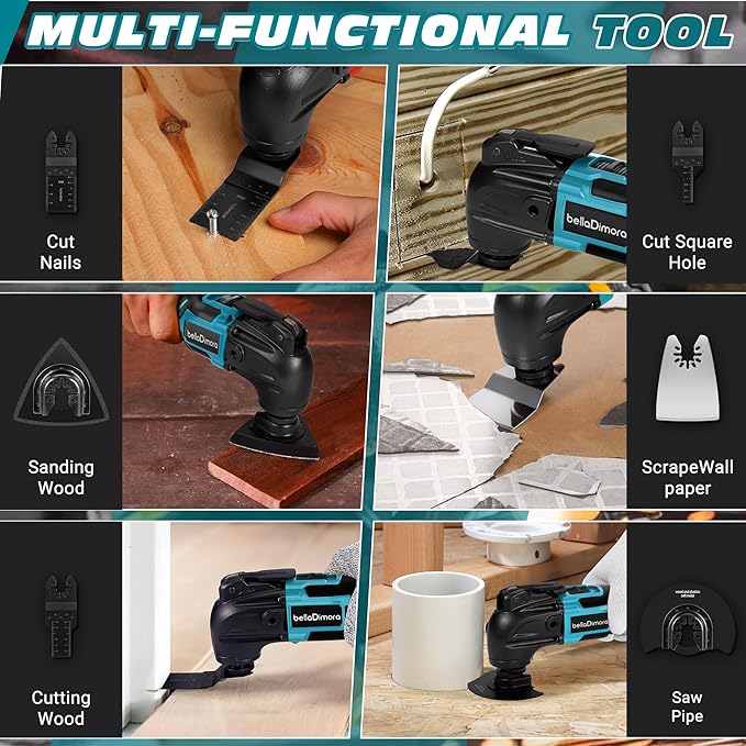 Cordless Oscillating Multi Tool Compatible with Makita 18V Battery(Battery Not Included), Cordless Oscillating Tool Brushless Motor, 6 Variable Speeds, 23-Piece Kit for Cutting, Sanding, Scraping