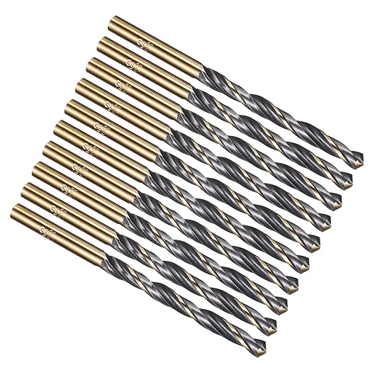 PATIKIL 5.2mm Drill Bit, Jobber Straight Shank 4341 High-Speed Steel 118째 Black and Gold Finish for Medium-Hard Metal Steel Acrylic - 10 Pack