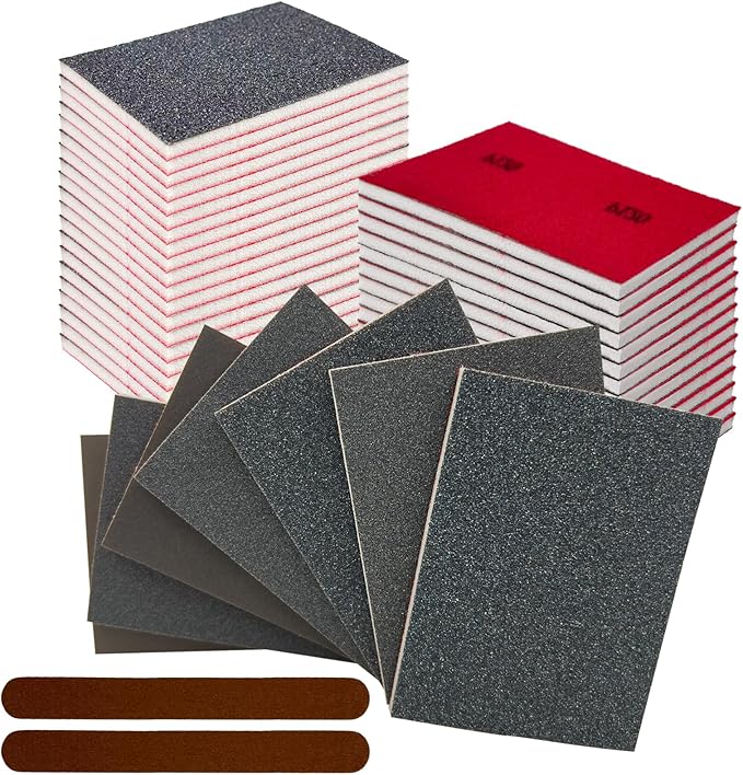 26PCS Sanding Sponge, Washable and Reusable Sanding Blocks, Hook & Loop Wet Dry Sandpaper Block for Drywall Metal Wood Furniture and Model Polishing, 120-3000 Grit Sand Paper Assortment Pack