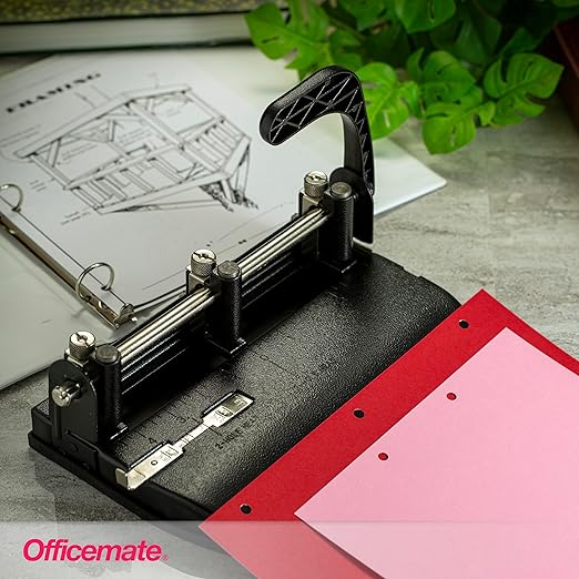 Officemate Heavy Duty Adjustable 2-3 Hole Punch with Lever Handle, 32-Sheet Capacity, Black (90078)