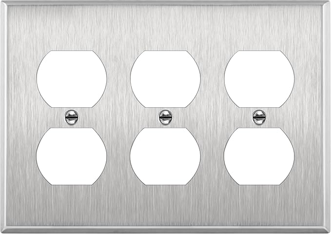 ENERLITES Duplex Receptacle Metal Wall Plate, Stainless Steel Switch Outlet Cover, Corrosion Resistant, Size 3-Gang 4.50" x 6.38", UL Listed, 7723, 430 Stainless Steel, Silver
