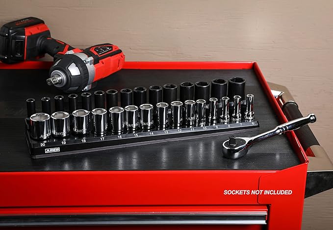 ARES 70235-30-Piece 3/8-Inch Metric Magnetic Socket Holder - Securely Holds 15 Standard and 15 Deep Size Sockets in Place - Keeps Your Tool Box Organized