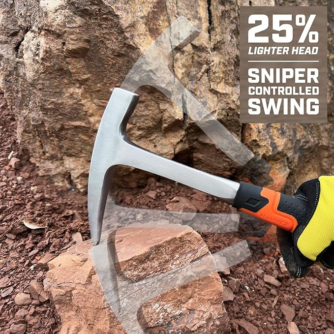 Rock Pick Hammer-31oz Geology Hammer with Ergonomic Handle – Stone Mason Hammer, Block Masonry Hammer with Pointed Tip & Shock Reduction Handle,Brick Tools, Masonry Tools