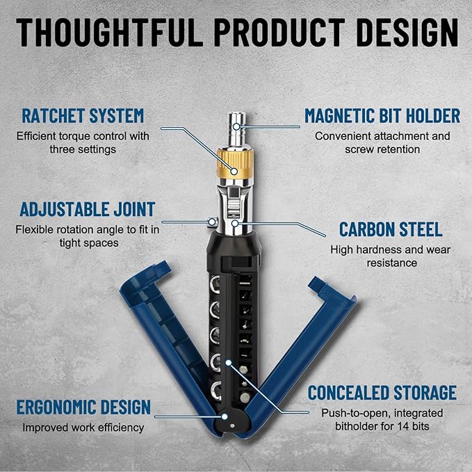 Ratcheting Screwdriver Set, 12-In-1multi Bit Screwdriver, Multi Screwdriver Tool All In One with Screwdriver Set Magnetic with Sockets & Bits for Home, Auto, Diy Repair