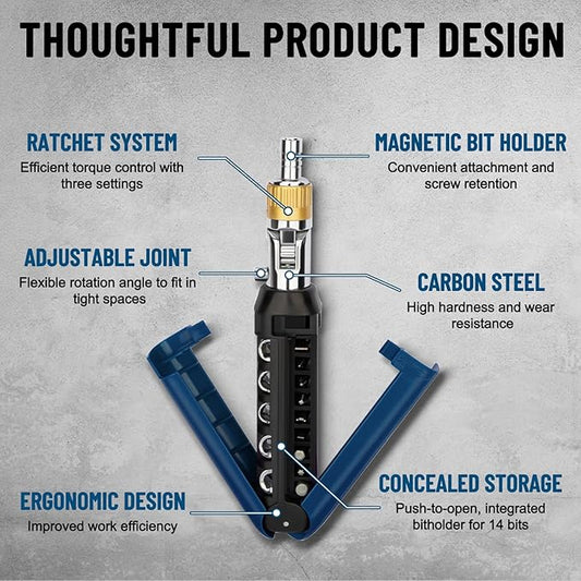 Ratcheting Screwdriver Set, 12-In-1multi Bit Screwdriver, Multi Screwdriver Tool All In One with Screwdriver Set Magnetic with Sockets & Bits for Home, Auto, Diy Repair