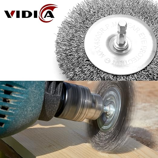 Wire Brush for Drill Set 9Pcs,Abrasive Wire Wheel for 1/4 Inch Hex Shank, Wire Cup Brush for Drill, Coarse Crimped Carbon Steel Wire Brush Set for Removing Paint and Rust