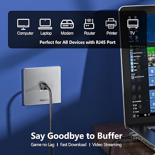 Jadaol Cat 6 Ethernet Cable 20ft, Outdoor&Indoor, 10Gbps Support Cat8/7 Network, 24AWG Pure Copper Patch LAN Cord, Direct Burial Waterproof In-Ground UV Resistant for Router, Modem, Switch, POE, Black