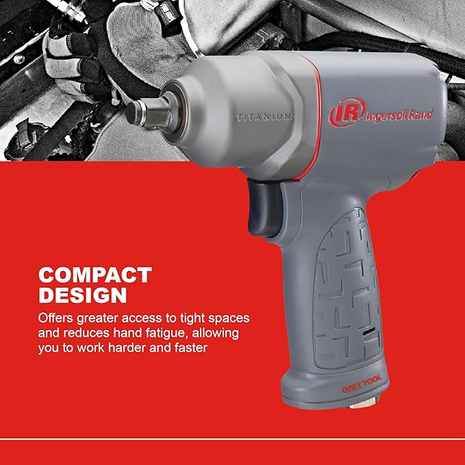 Ingersoll Rand 2125QTiMAX 1/2-inch Quiet Air Impact 330 ft-lbs Max Torque, Maintenance Duty, Pistol Grip, Titanium Hammercase