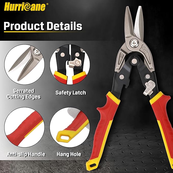 HURRICANE 10 Inch Aviation Snips with Safety Lock, CR-MO Blades Straight Cutting Metal Cutters in Sheet Metal, HVAC & Home DIY