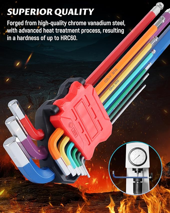 Lichamp 18-Piece Long Allen Wrenches Sets, Metric and Standard Allen Key Set Hex Key with Ball End, SAE 1/16 to 3/8 inch, Metric 1.5 to 10 mm