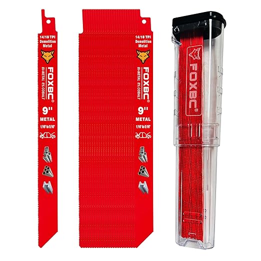 FOXBC 9 Inch 14/18 TPI Reciprocating Saw Blades Demolition for Auto Dismantling, Diablo Sawzall Blade 1/16-5/16 Medium Metals Cutting, Bi-Metal, 25-Pack