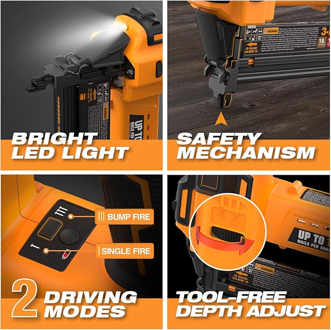 Freeman PE20V31618G 20 Volt Cordless 3-in-1 16 and 18 Gauge Nailer/Stapler Kit with Lithium Ion Battery, Charger, Bag, and Fasteners (600 Count) ??1300 Shots Per Charge