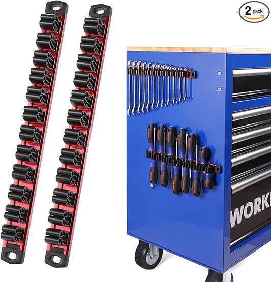 WORKPRO Magnetic Screwdriver Organizer and Wrench Organizer, Aluminum Rail Magnetic Tool Organizer, Tool Holder, Toolbox Organization, 24-Slot Screwdriver and Wrench Holder (Tools not Included)