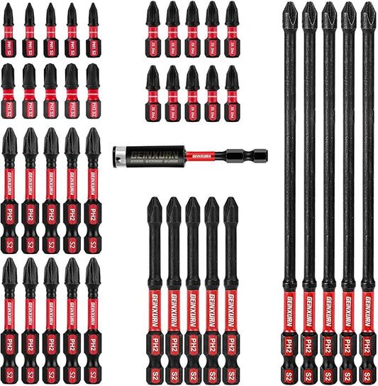Impact Tough Mixed #1#2#3 Phillips D2 Steel Long Extension Insert Driver Bits, 41Pack 1/4 Inch Hex Shank Long Cross Magnetic PH1/PH2/PH3 Screwdriver Bits Set with 1Pcs Magnetic Bit Holder