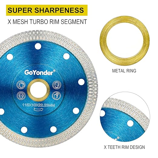 GoYonder 10pcs 4" Grinder Blades Tile Blade, Diamond Saw Blade for Cutting Porcelain Tiles Granite, 115mm Tile Cutting Blade for Angle Grinder