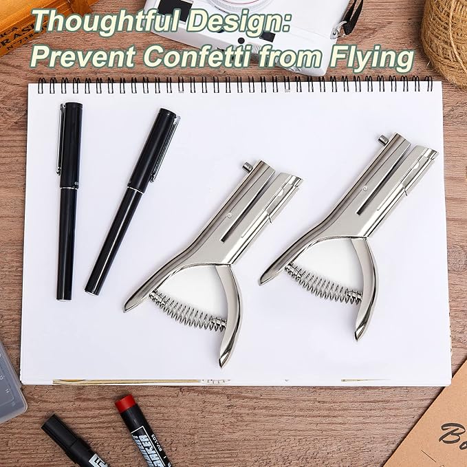 Chumia 2 Pcs Heavy Duty Hole Punch 2" Long Reach 1/8 Inch Paper Single One Hole Puncher Deep Throat Reduced Effort Hand Held Alloy Punch for ID PVC Cards 5 Inch Tall 25 Sheet Capacity