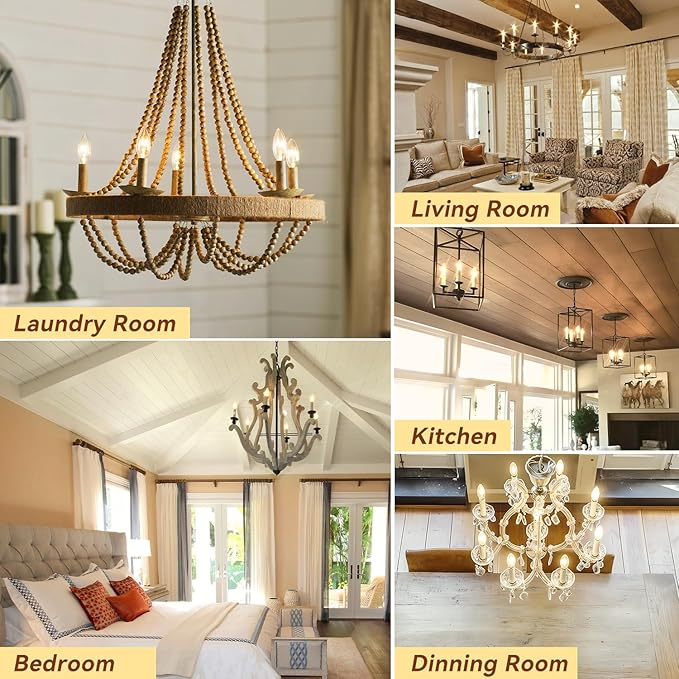 TJOY LED Candelabra Bulbs Dimmable, 60W Equivalent Chandelier Light Bulb, E12 Small Base, 4.5W 3000K Soft White, B11 Vintage Filament Clear Glass Candle Light for Ceiling Fan Chandeliers, 12Pack