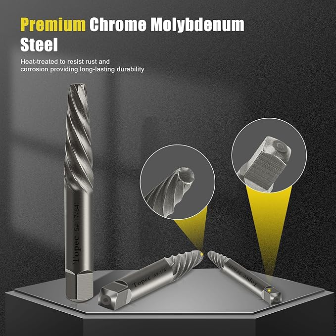 TOPEC Damaged Screw Extractor Set, 7 Piece Easy Out Bolt Extractor for Easily Remove Broken Bolts, Stripped Screws, Studs - Christmas Stocking Stuffers Gifts for Men