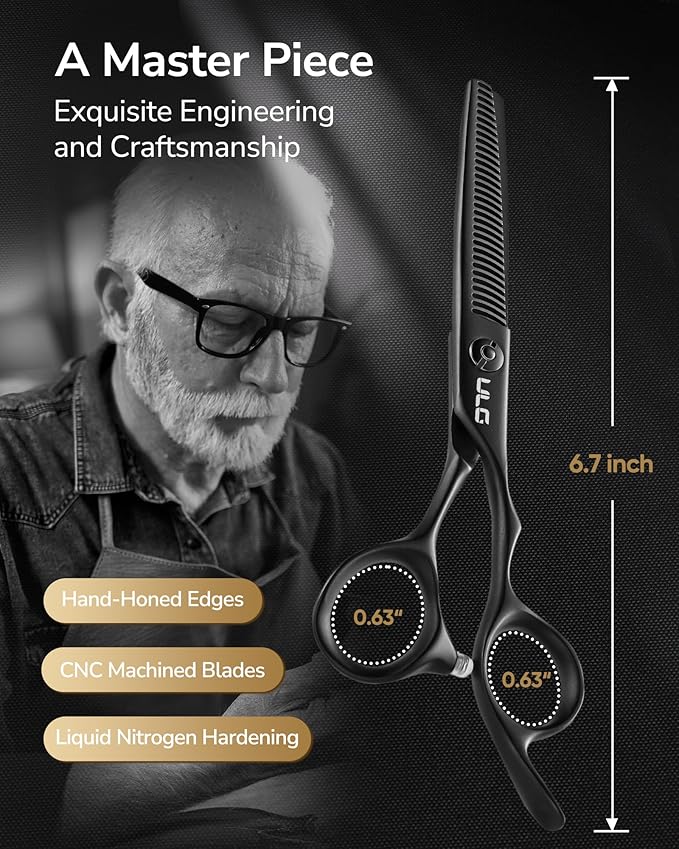 ULG Seamless Thinning Scissors ??Professional Stainless Steel, Teflon Coated, Ergonomic Offset Handles, Precision Serrated Blades for Natural Hair Thinning and Layering, Ideal for Stylists and Barbers