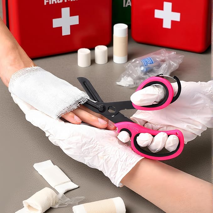 MEUUT 2 Pack Medical Scissors Trauma Shears with Carabiner design, 7.5" Fluoride Coated Non-stick Blades Bandage Scissor for Nurses, EMT, Household, outdoors