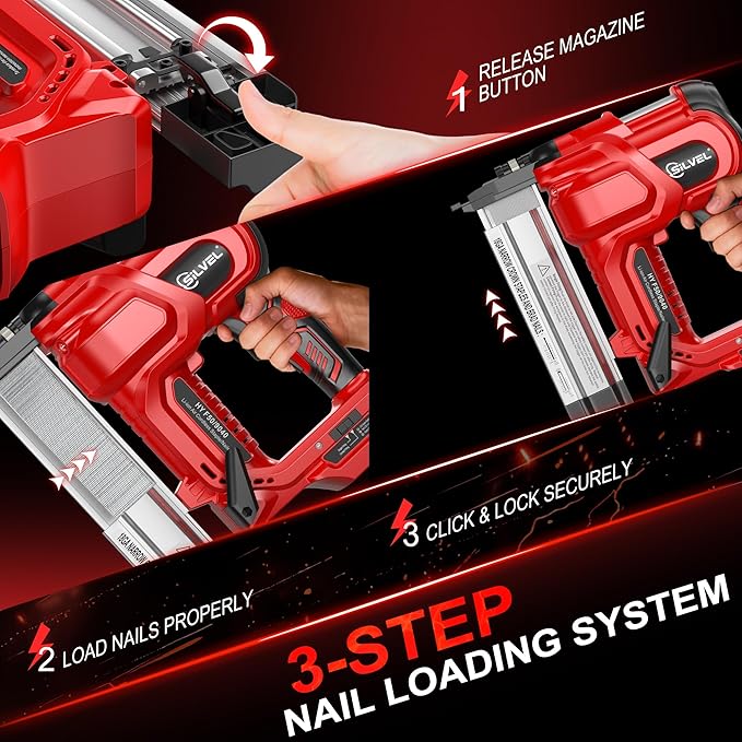 SILVEL 2" Cordless Brad Nailer, 2-in-1 21V Electric Brad Nailer Stapler with 2 * 4.0Ah Battery, 1000pcs Nails, 18GA Staples, Adjustable Depth for Woodworking, Home Improvement