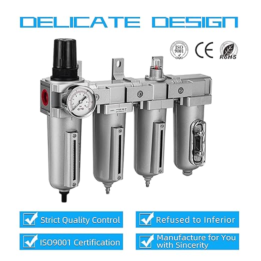 NANPU 3/4" NPT Industrial Grade 4 Stage Air Drying System - Double Particulate Filters, Coalescing Filter, Desiccant Dryer & Air Regulator, Metal Bowl, Auto Drain, for Paint Spray竊?Plasma Cutter